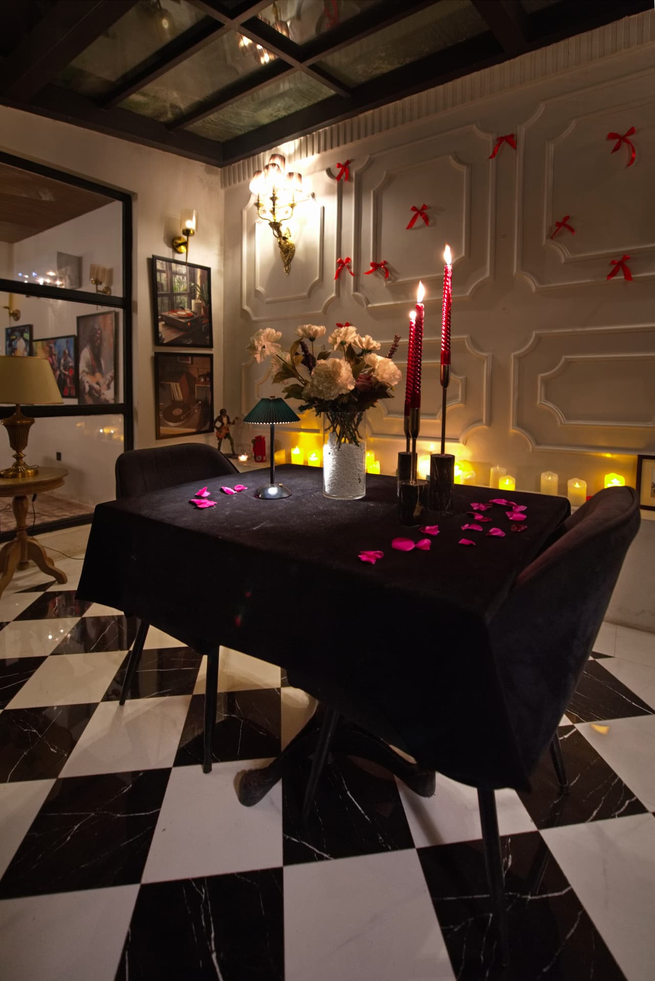 Intimate candlelit table in the VIP Lounge